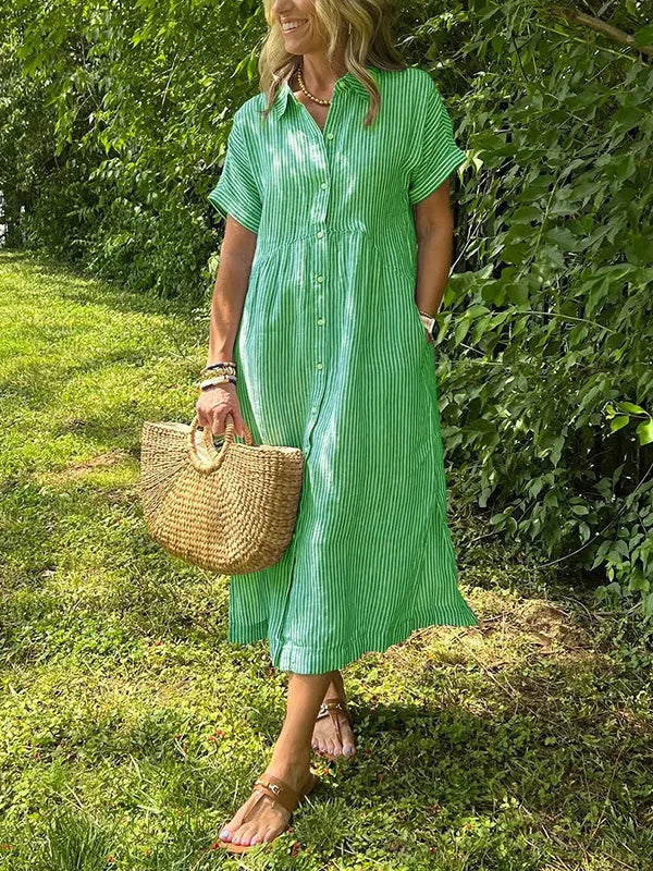 Briarley Striped Cotton Button-Down Shirt Dress