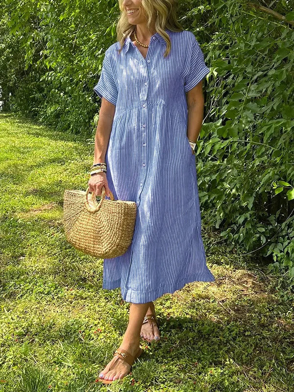Briarley Striped Cotton Button-Down Shirt Dress