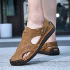 Cordovan Men's Leather Closed Toe Fisherman Sandals