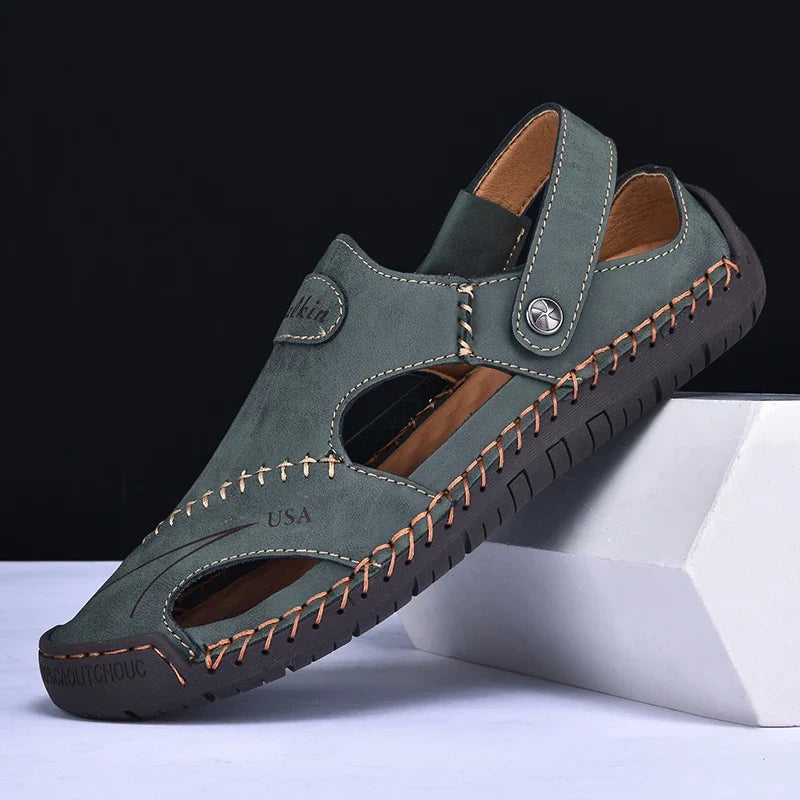 Cordovan Men's Leather Closed Toe Fisherman Sandals