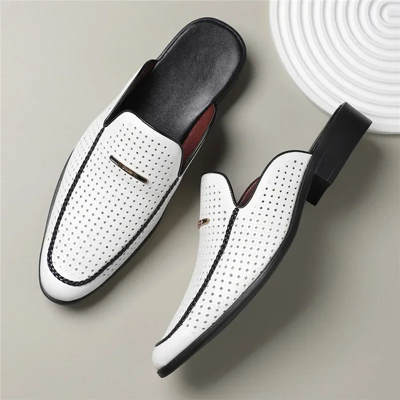 Hawken Men's Genuine Leather Perforated Slip-On Mules