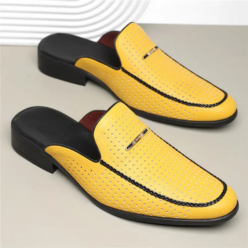 Hawken Men's Genuine Leather Perforated Slip-On Mules
