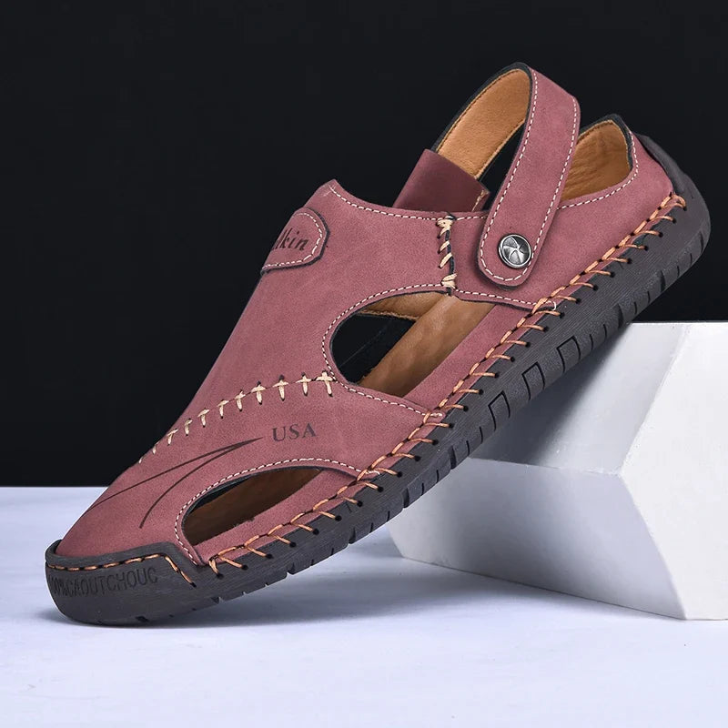 Cordovan Men's Leather Closed Toe Fisherman Sandals