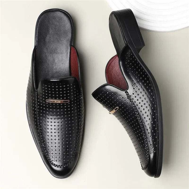 Hawken Men's Genuine Leather Perforated Slip-On Mules