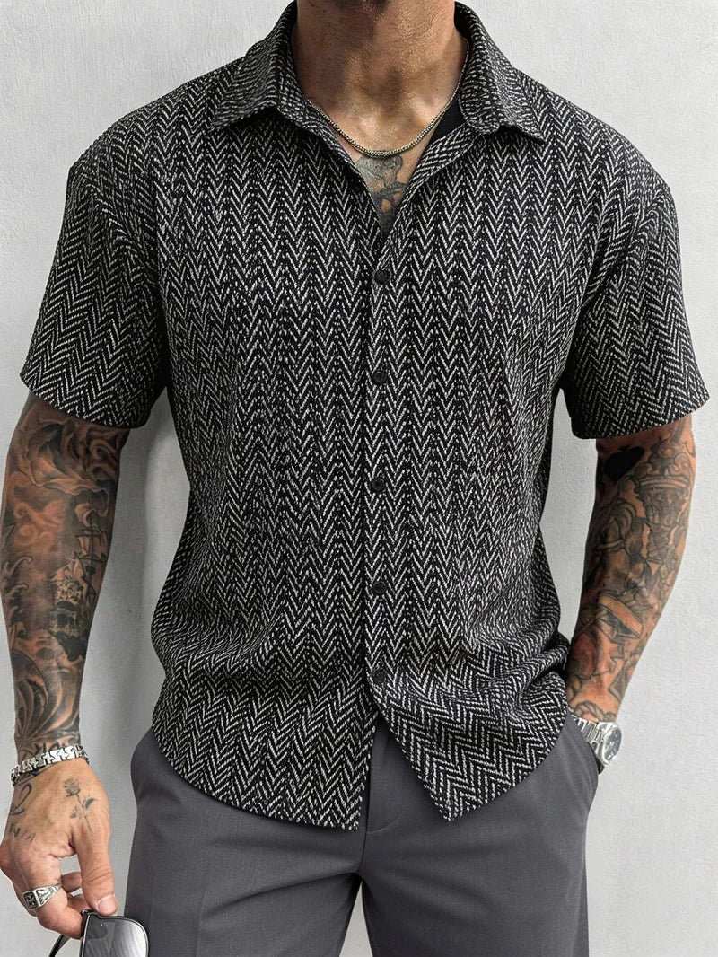 Amato Herringbone Knit Button Up Shirt
