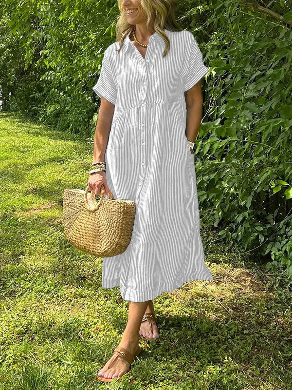 Briarley Striped Cotton Button-Down Shirt Dress