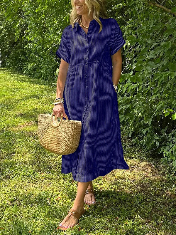 Briarley Striped Cotton Button-Down Shirt Dress