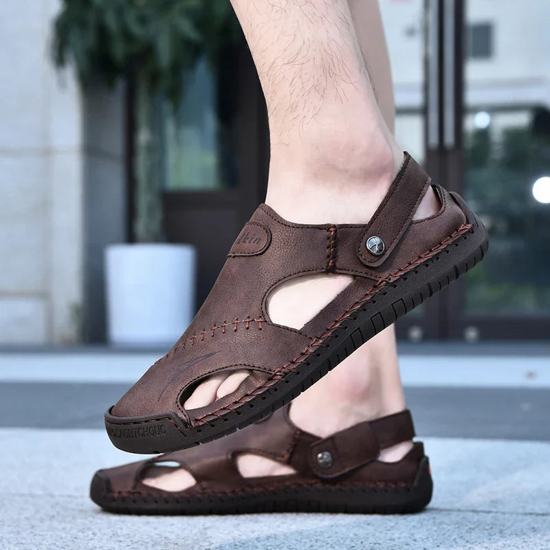 Cordovan Men's Leather Closed Toe Fisherman Sandals