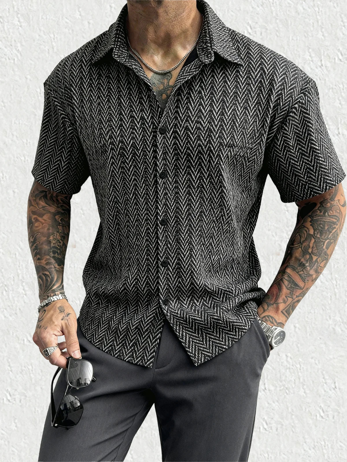 Amato Herringbone Knit Button Up Shirt