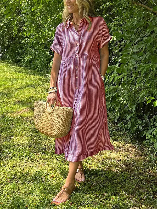 Briarley Striped Cotton Button-Down Shirt Dress