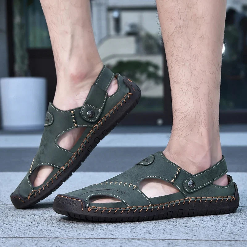 Cordovan Men's Leather Closed Toe Fisherman Sandals