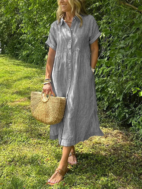 Briarley Striped Cotton Button-Down Shirt Dress