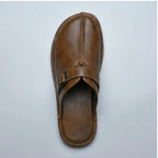4216Brown Plus Size 38-47 Summer Open-back Slides Sandals Mules Half Shoes For Men 2025 Leather Backless Casual Shoes Loafers Slippers product photo - 3