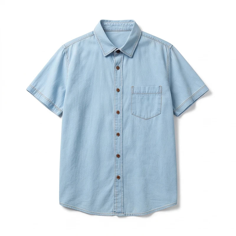 D909 light blue cotton shirt on a white background