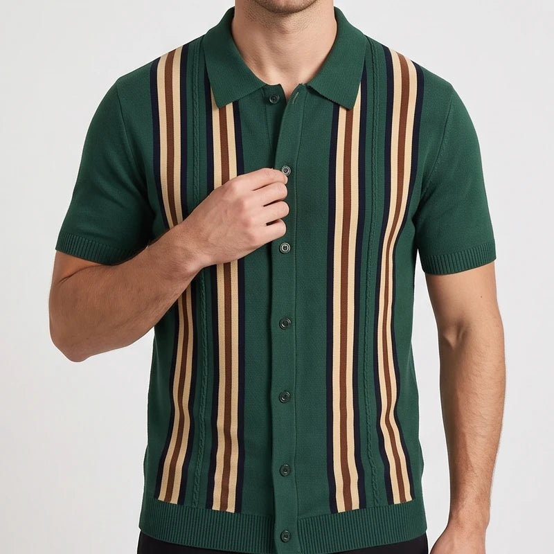 Green polo on an off-gray studio background - 2