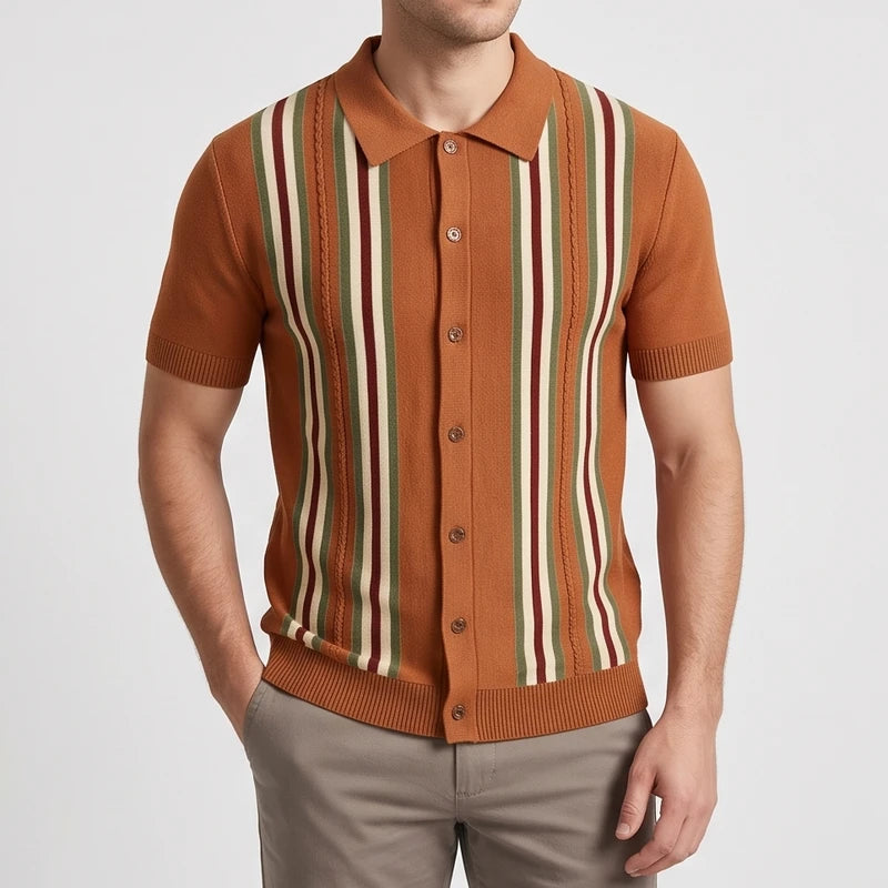 Brown polo on an off-gray studio background - 2