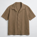 Brown Winslow Textured Cuban Collar Shirt flat lay product photo