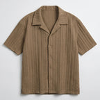 Brown Winslow Textured Cuban Collar Shirt flat lay product photo