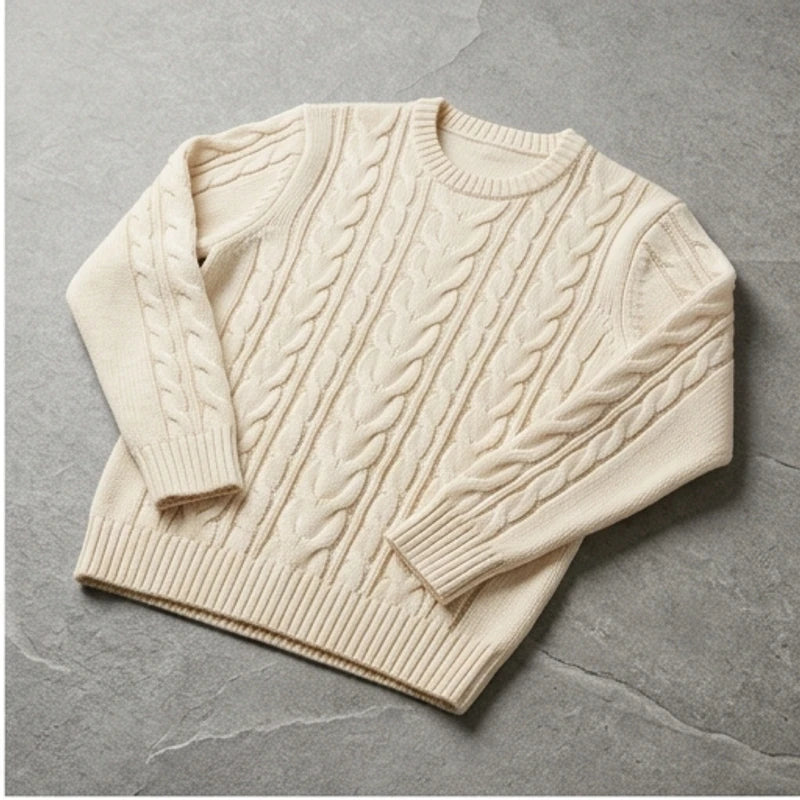 Cable Knit Crewneck Sweater Cable Knit Crewneck Sweater flat lay product photo - 2