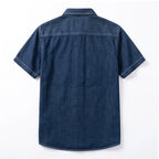 D921 Navy blue cotton shirt on a white background - 3