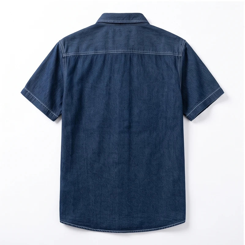 D921 Navy blue cotton shirt on a white background - 3
