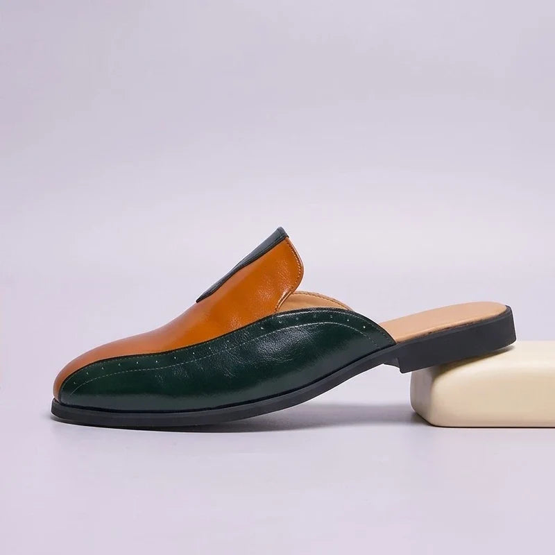 Yellow Luxury Brand Mules Italian Summer Sandals Loafers Half Shoes Leather Loafers Men's Shoes Designer Male Slides Slippers for Men product photo - 2