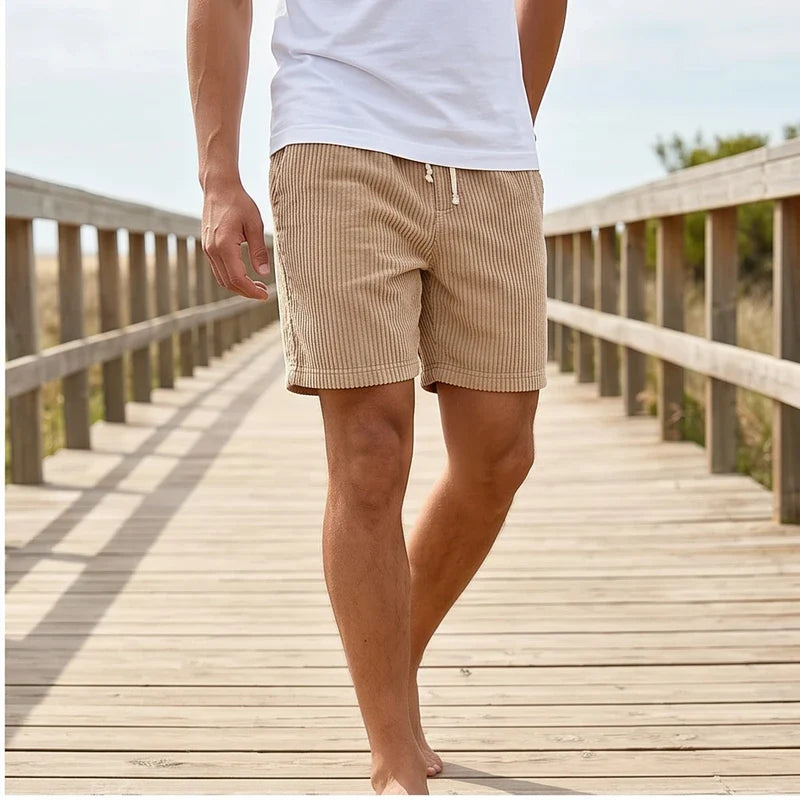 Model wearing image color-7 2026 Summer Men Corduroy Sweatpants Casual Shorts Men's Beach Shorts Basketball Short Trousers Solid Color Label Sportswear Men outdoors - 2