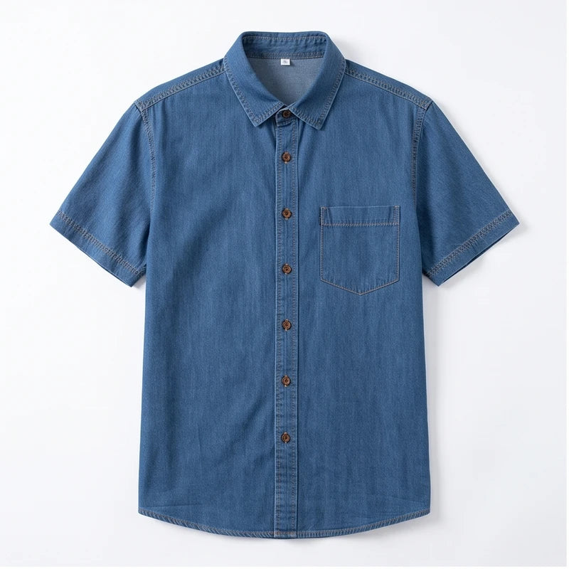 D909 blue cotton shirt on a white background