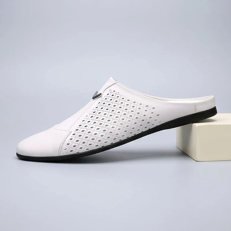 White Italian Mens Slippers Genuine Leather Muller Shoes Men Loafers Outdoor Non-slip Black Casual Half Slipper Men Fashion Shoes Man product photo - 2