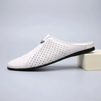 White Italian Mens Slippers Genuine Leather Muller Shoes Men Loafers Outdoor Non-slip Black Casual Half Slipper Men Fashion Shoes Man product photo - 2