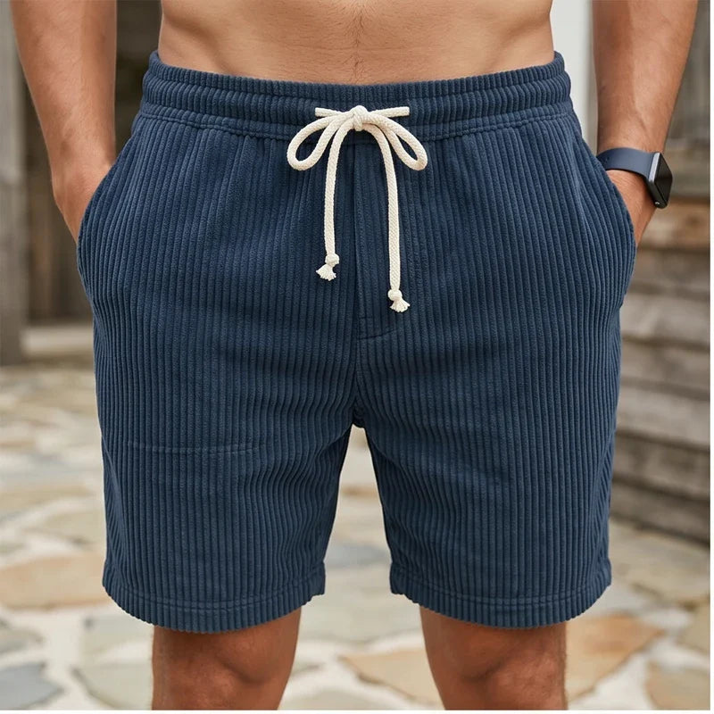 Model wearing image color-1 2026 Summer Men Corduroy Sweatpants Casual Shorts Men's Beach Shorts Basketball Short Trousers Solid Color Label Sportswear Men outdoors