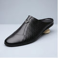 Black 2 Italian Mens Slippers Genuine Leather Muller Shoes Men Loafers Outdoor Non-slip Black Casual Half Slipper Men Fashion Shoes Man product photo