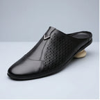Black 2 Italian Mens Slippers Genuine Leather Muller Shoes Men Loafers Outdoor Non-slip Black Casual Half Slipper Men Fashion Shoes Man product photo