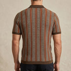 Model wearing Brown Calder Striped Button-Up Shirt in studio - 2
