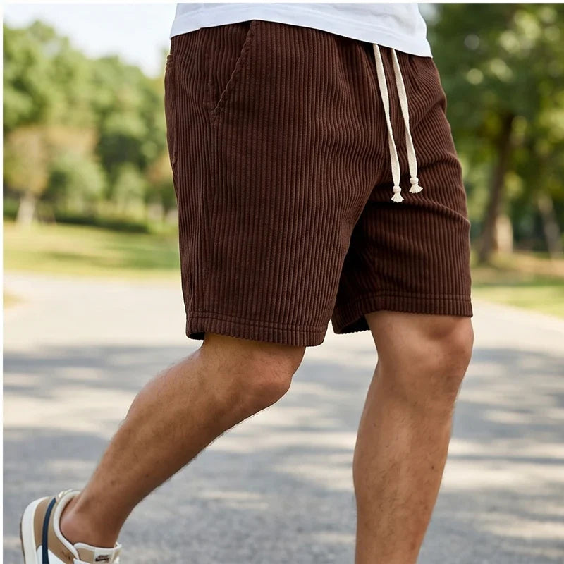 Model wearing image color-3 2026 Summer Men Corduroy Sweatpants Casual Shorts Men's Beach Shorts Basketball Short Trousers Solid Color Label Sportswear Men outdoors - 2