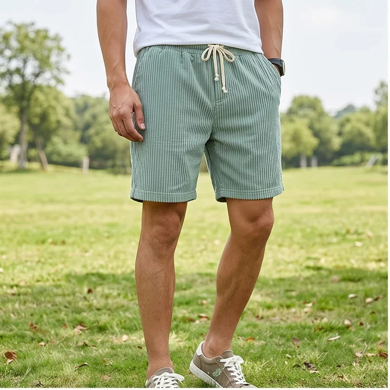Model wearing image color-4 2026 Summer Men Corduroy Sweatpants Casual Shorts Men's Beach Shorts Basketball Short Trousers Solid Color Label Sportswear Men outdoors