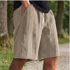 Model wearing Khaki 2026 New Men's Daily Jacquard Textured Fashion Casual Shorts outdoors - 2