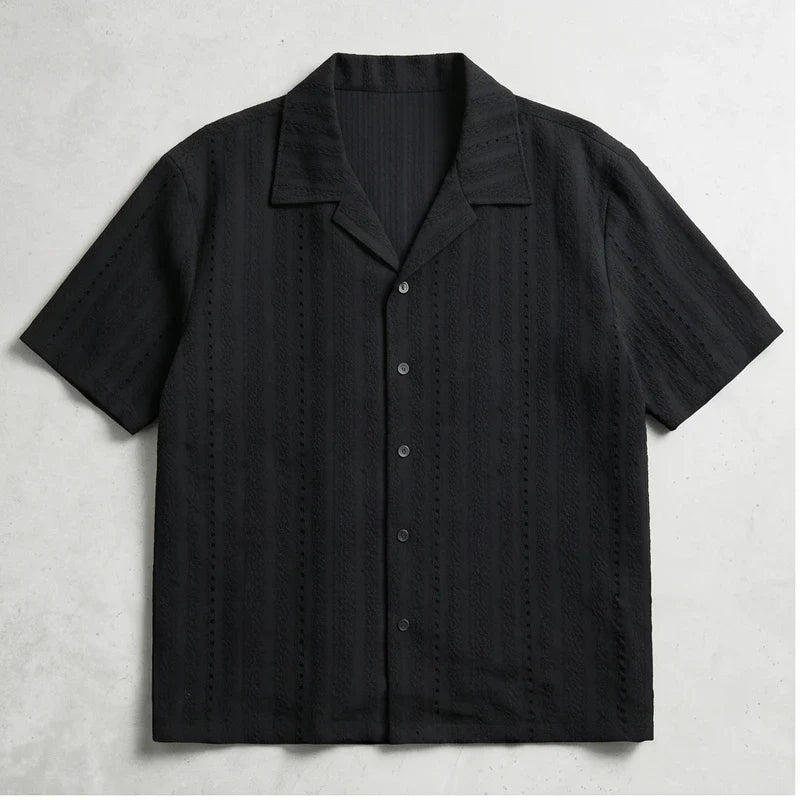 Black Winslow Textured Cuban Collar Shirt flat lay product photo