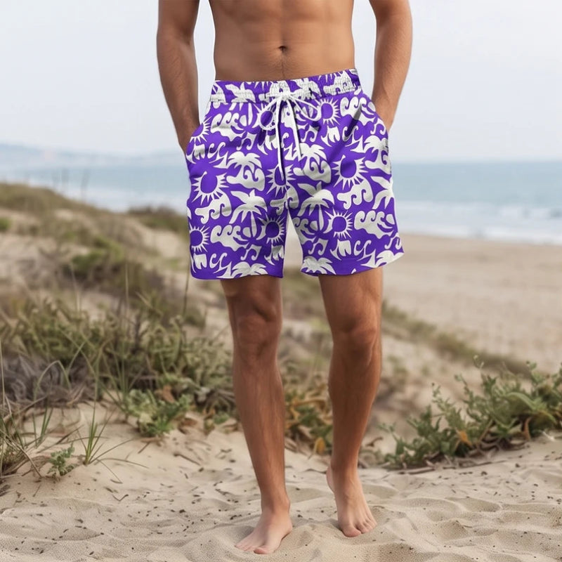 Model wearing Purple shorts outdoors