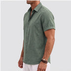 Model wearing Green linen shirt in a studio - 2