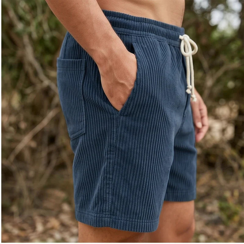 Model wearing image color-1 2026 Summer Men Corduroy Sweatpants Casual Shorts Men's Beach Shorts Basketball Short Trousers Solid Color Label Sportswear Men outdoors - 2