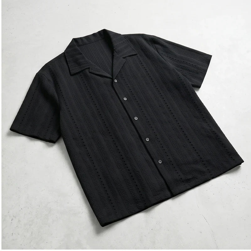 Black Winslow Textured Cuban Collar Shirt flat lay product photo - 2