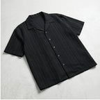 Black Winslow Textured Cuban Collar Shirt flat lay product photo - 2