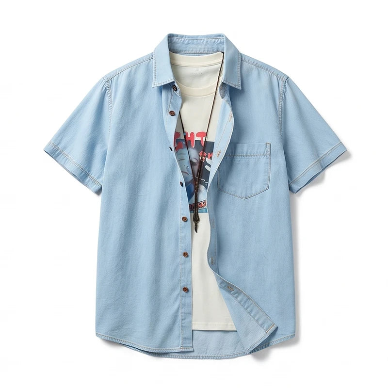 D909 light blue cotton shirt on a white background - 2