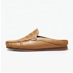 Tan leather mules on a white background - 2