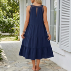 Navy Blue Crochet Tiered Dress - Back View