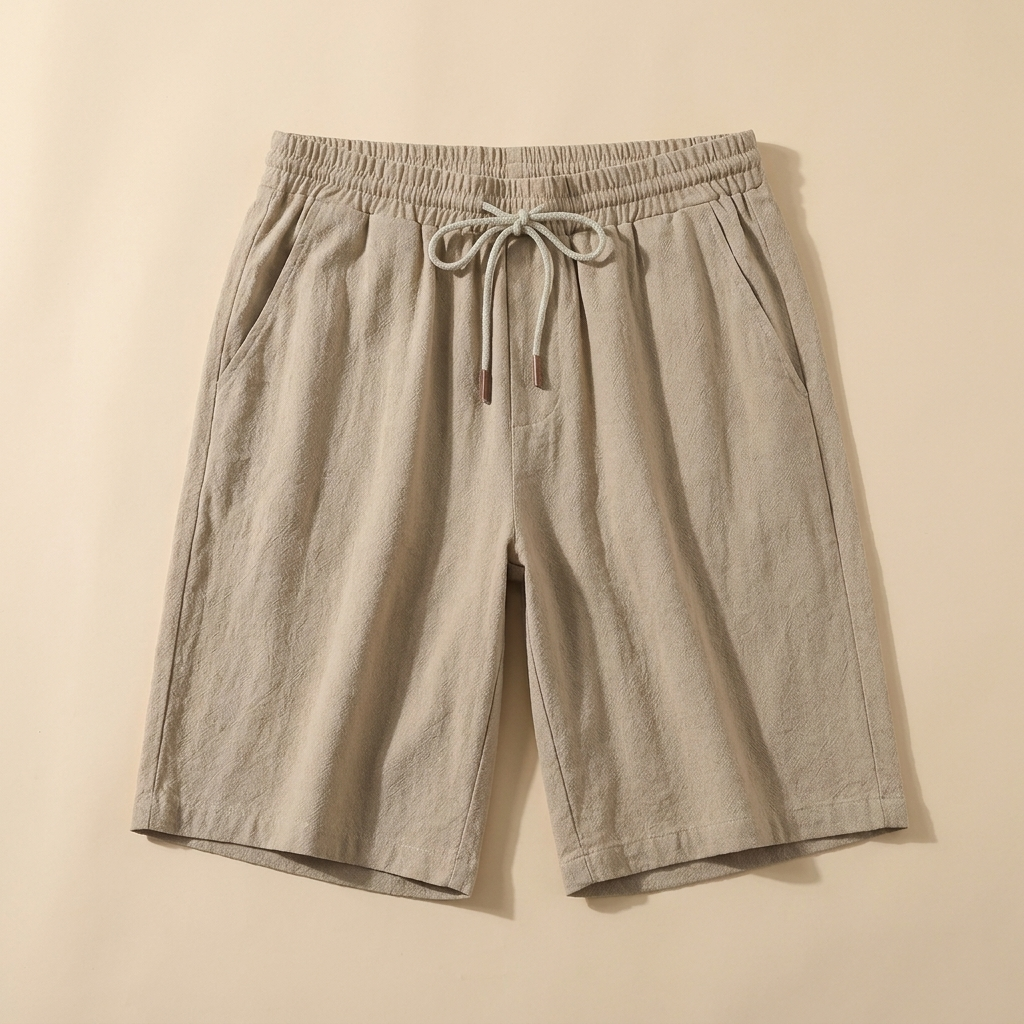 Talbot khaki linen drawstring shorts flat lay