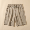 Talbot khaki linen drawstring shorts flat lay