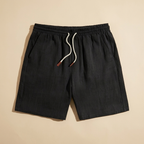 Talbot black linen drawstring shorts flat lay