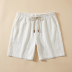 Talbot white linen drawstring shorts flat lay